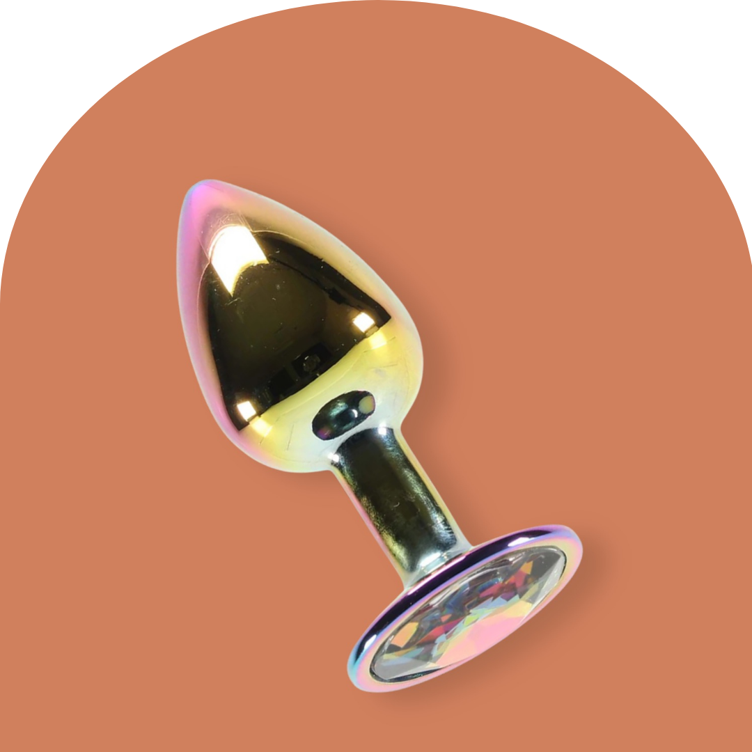 Small Butt Plug - Rainbow with Multicolour Gem