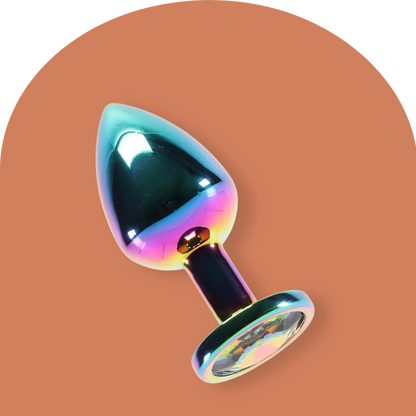 Medium Butt Plug - Rainbow with Multicolour Gem