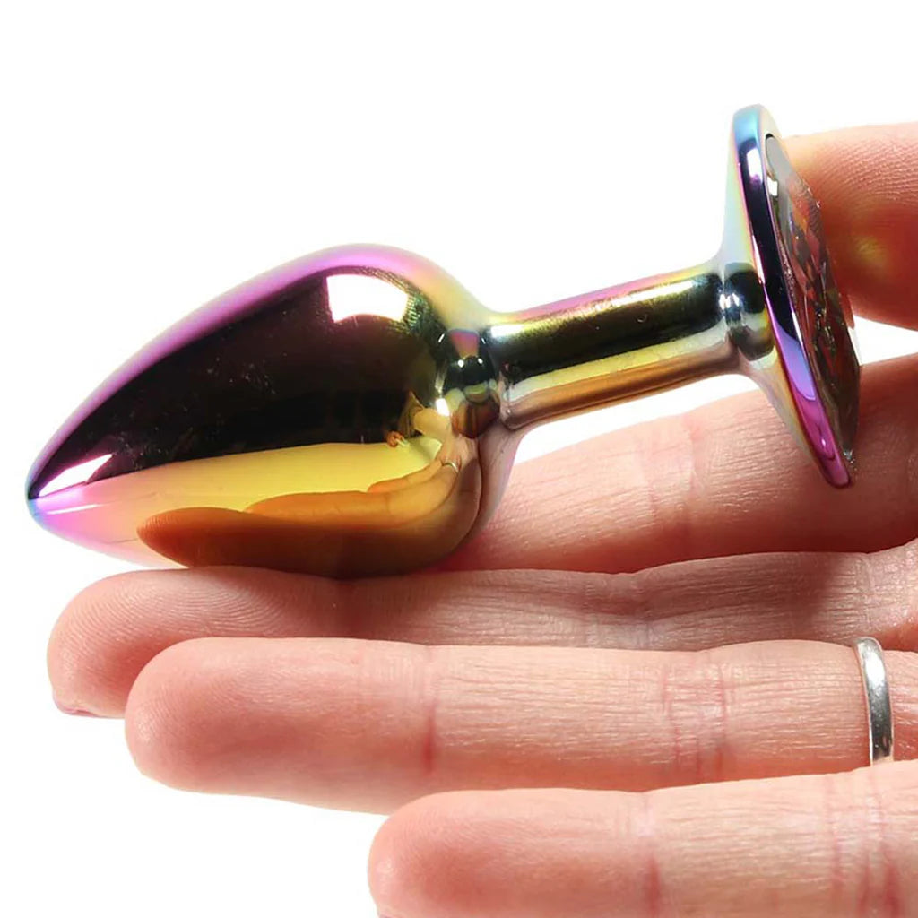 Small Butt Plug - Rainbow with Multicolour Gem